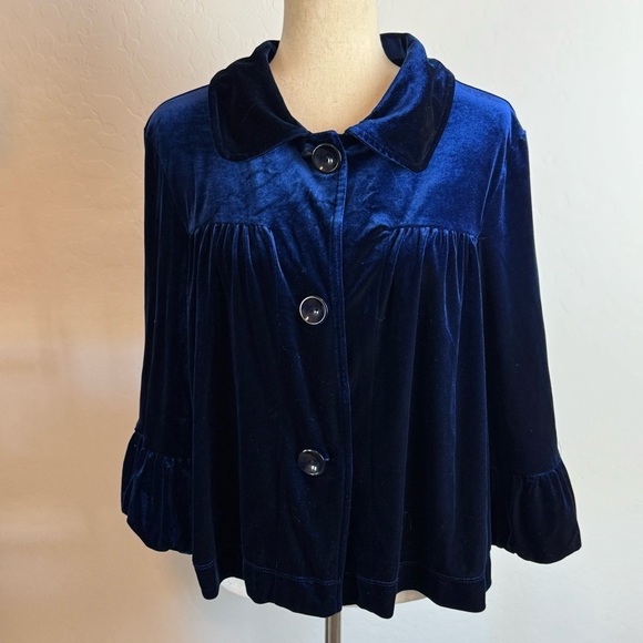 Vintage Velvet navy blue Jacket size XL evening wedding guest party event - Picture 8 of 12